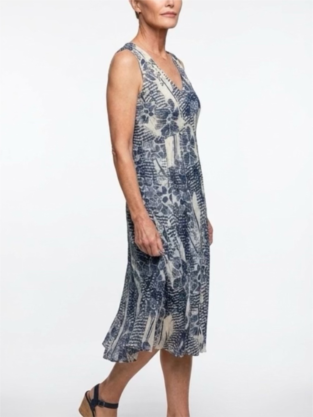 New Blue Coldwater Creek Floral Seamed Mesh  Sleeveless Dress Size 10 Lined - Picture 12 of 12